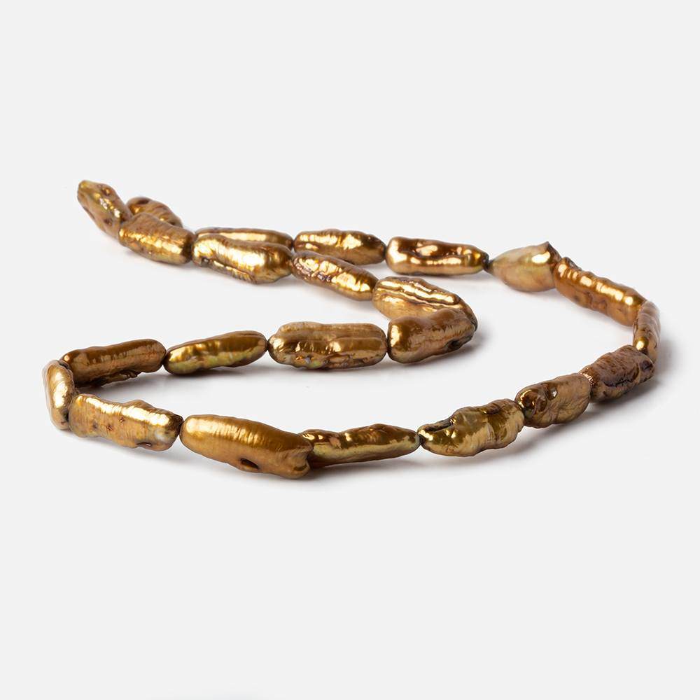 14-16mm Bronze Straight Drill Biwa Freshwater Pearl Beads 16 inch 25 pcs - Beadsofcambay.com