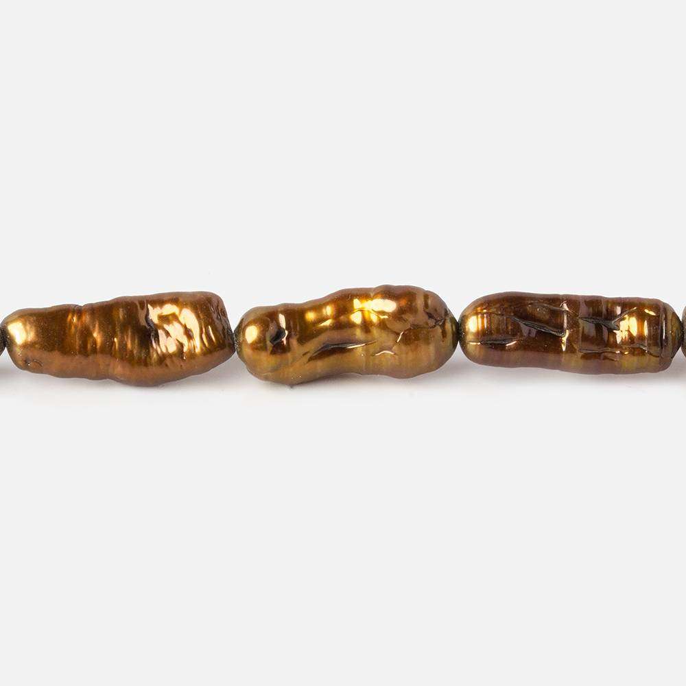 14-16mm Bronze Straight Drill Biwa Freshwater Pearl Beads 16 inch 25 pcs - Beadsofcambay.com