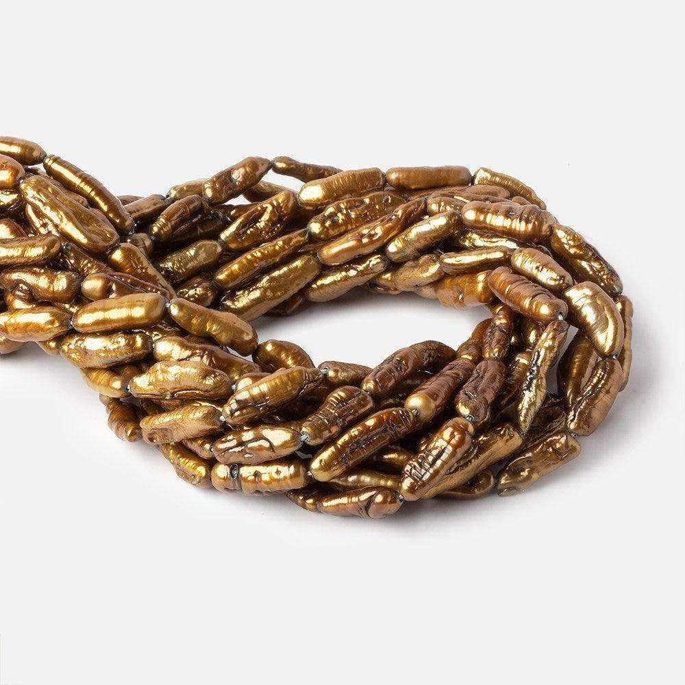 14-16mm Bronze Straight Drill Biwa Freshwater Pearl Beads 16 inch 25 pcs - Beadsofcambay.com