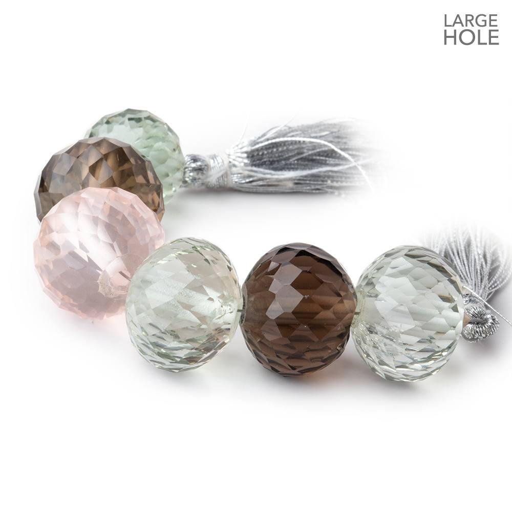 14-16mm Multiple Quartz Concave Large Hole Faceted Rondelles 6 Beads AAA - Beadsofcambay.com