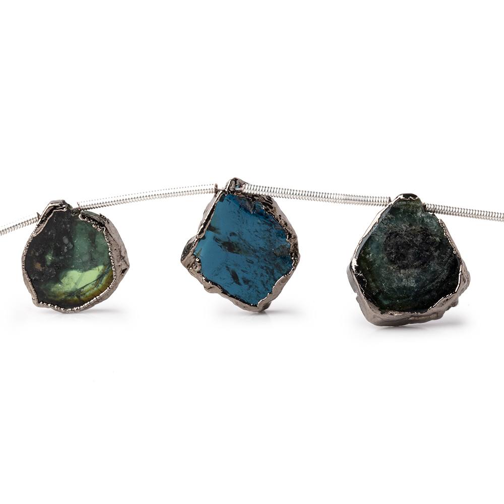 14-17mm Black Gold Leafed Blue & Green Tourmaline Slice Natural Crystals 7 Beads - Beadsofcambay.com