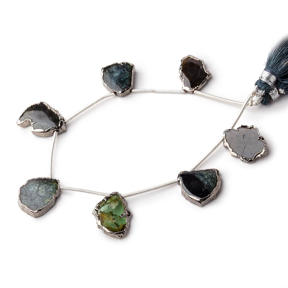 14-17mm Black Gold Leafed Blue & Green Tourmaline Slice Natural Crystals 7 Beads - Beadsofcambay.com