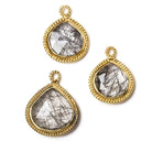 14-17mm Vermeil Rope Bezel Tourmalinated Quartz heart Pendant Set of 3 - Beadsofcambay.com