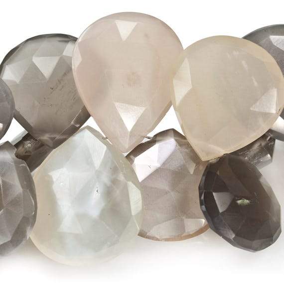 14-21mm Platinum and Blush Moonstone Faceted Heart Beads AAA 37 pieces - Beadsofcambay.com