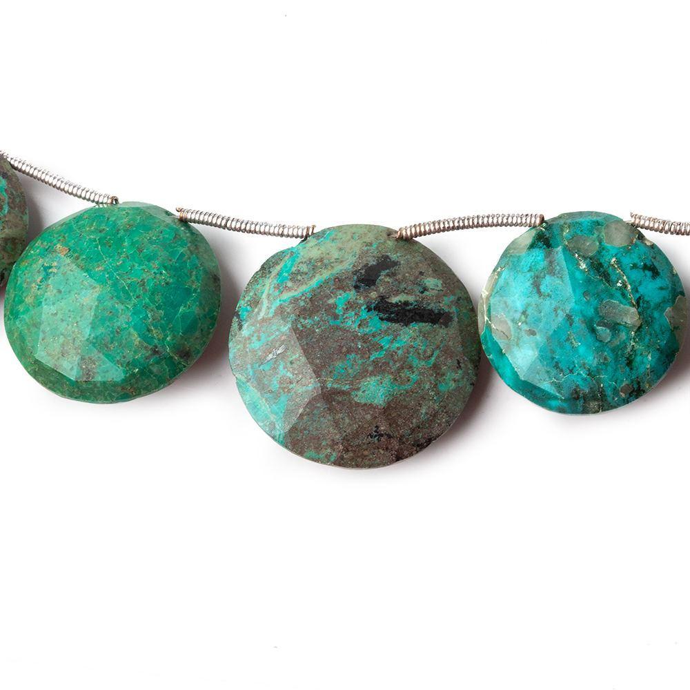14-22mm Chrysocolla Top Drilled Faceted Coin Beads 5 inch 7 pieces - Beadsofcambay.com