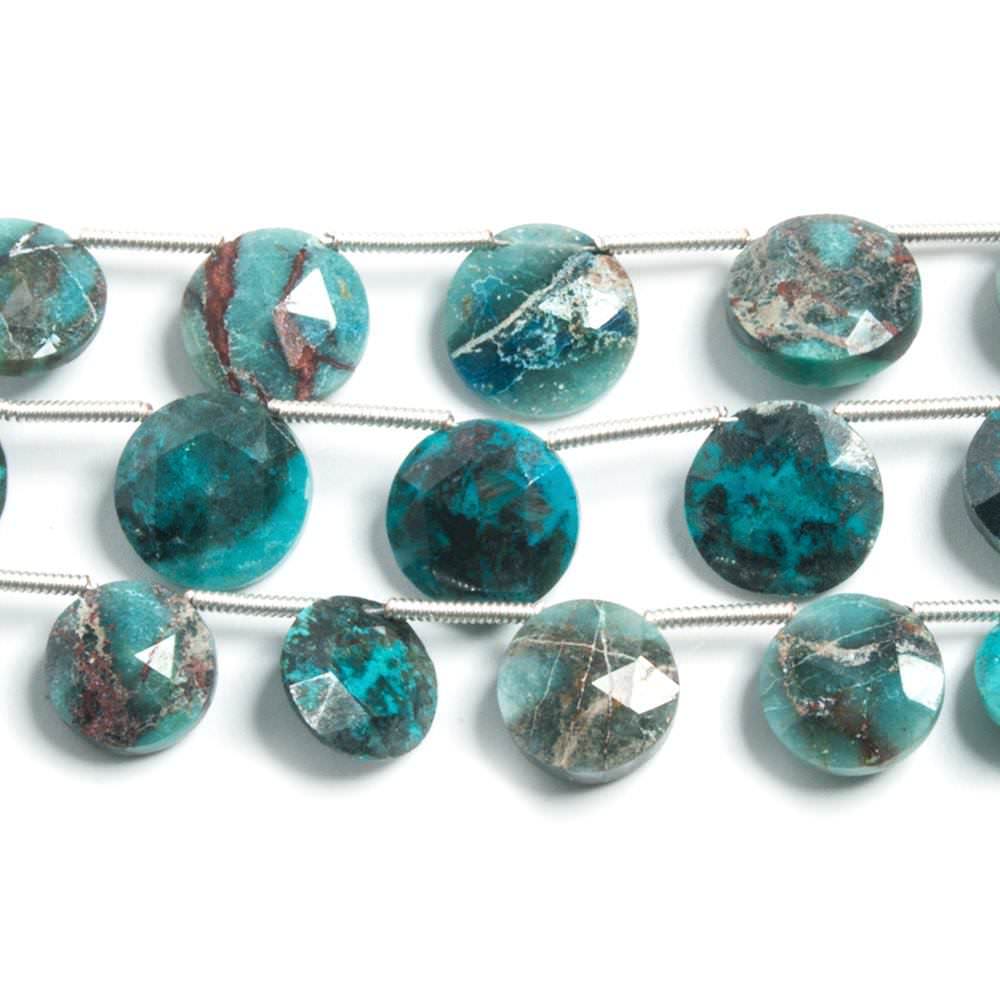 14-22mm Chrysocolla Top Drilled Faceted Coin Beads 5 inch 7 pieces - Beadsofcambay.com