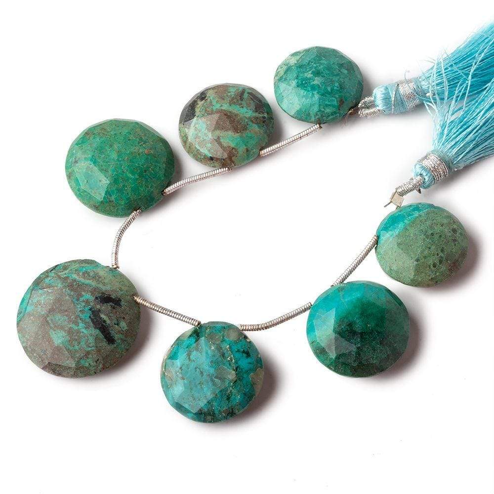 14-22mm Chrysocolla Top Drilled Faceted Coin Beads 5 inch 7 pieces - Beadsofcambay.com