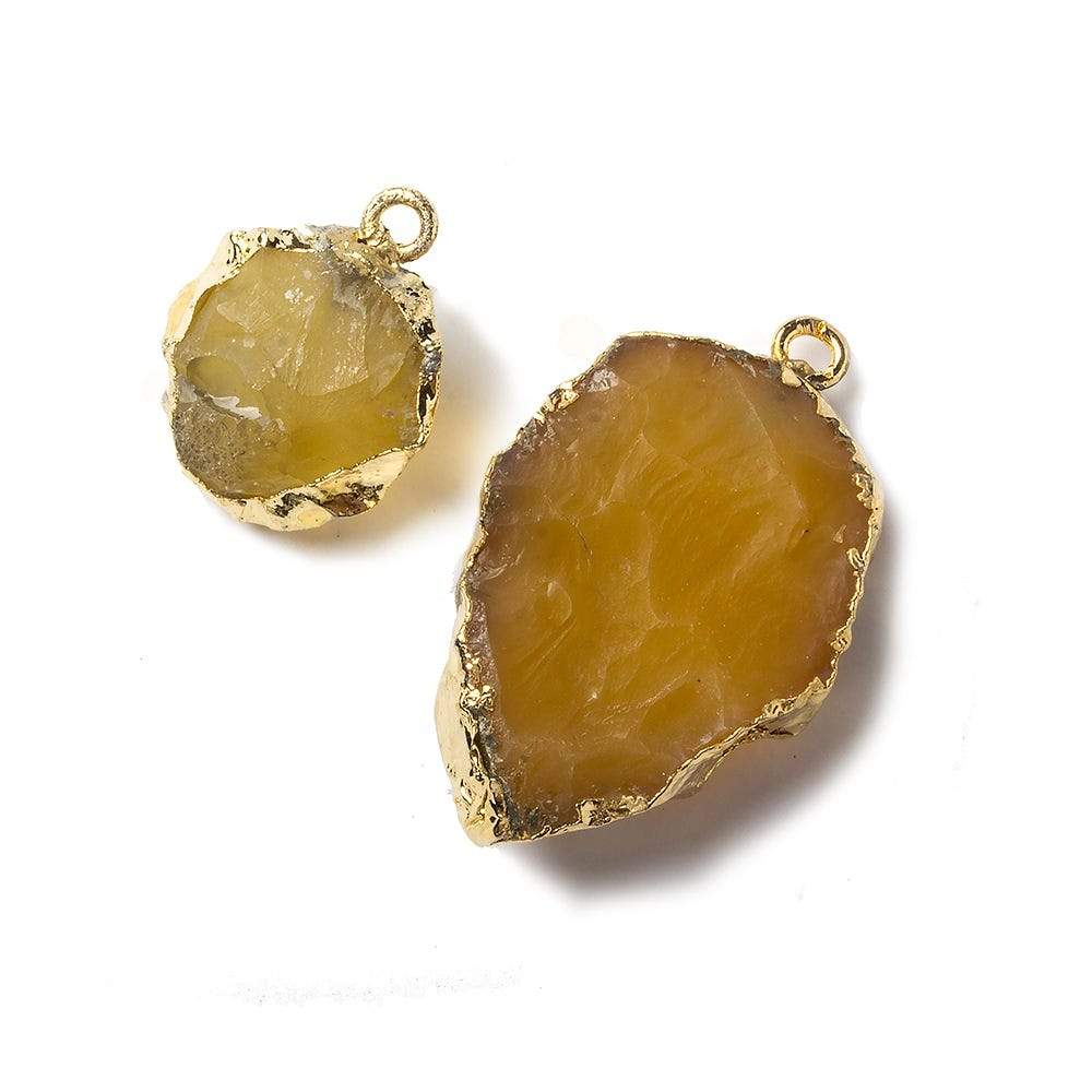 14-30x20mm Gold leaf Yellow Agate Hammer Faceted Connector Set of 2 - Beadsofcambay.com