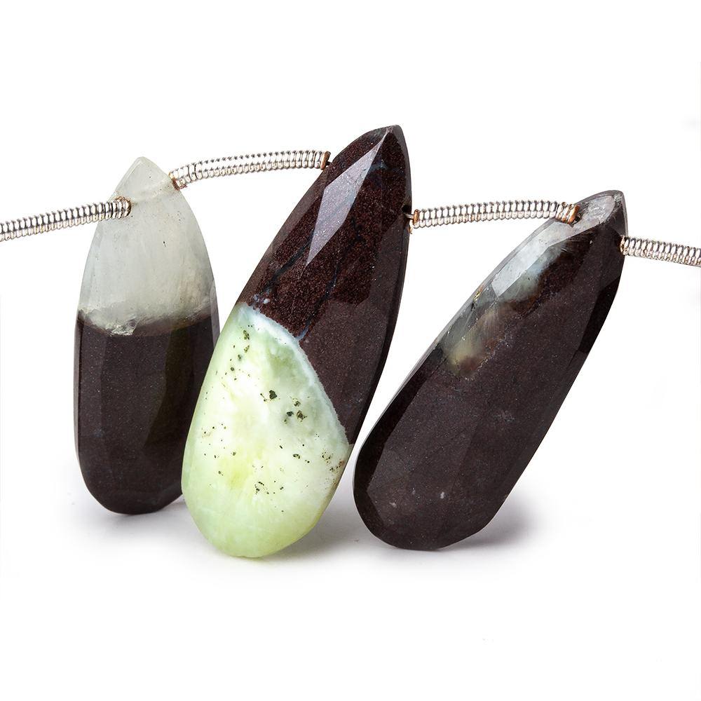 14-32mm Prehnite And Iron Ore Matrix Faceted Pears 8.5 inch 14 pieces - Beadsofcambay.com
