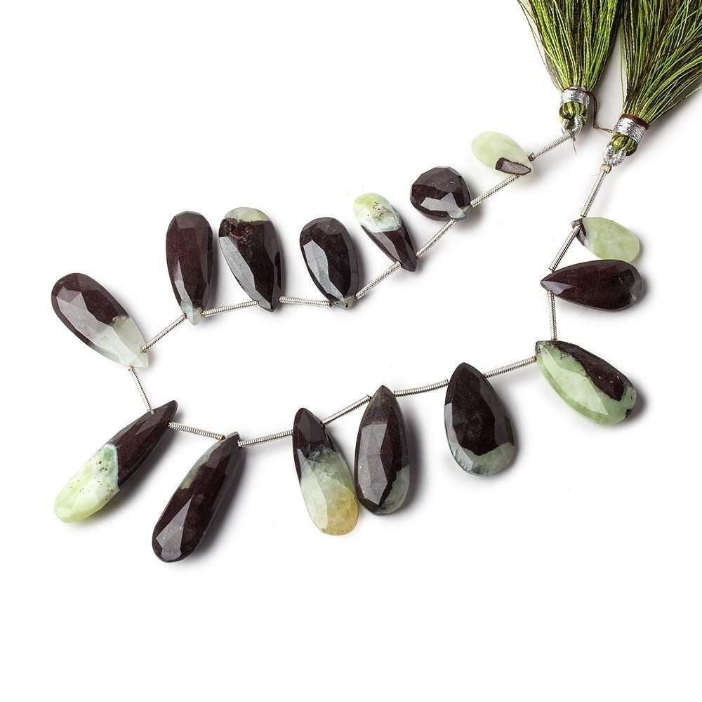 14-32mm Prehnite And Iron Ore Matrix Faceted Pears 8.5 inch 14 pieces - Beadsofcambay.com