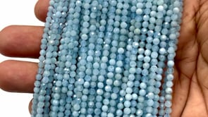 Beadsofcambay 3mm Milky Aquamarine Micro Faceted Round Beads 12.25 inch 94 pieces View 1
