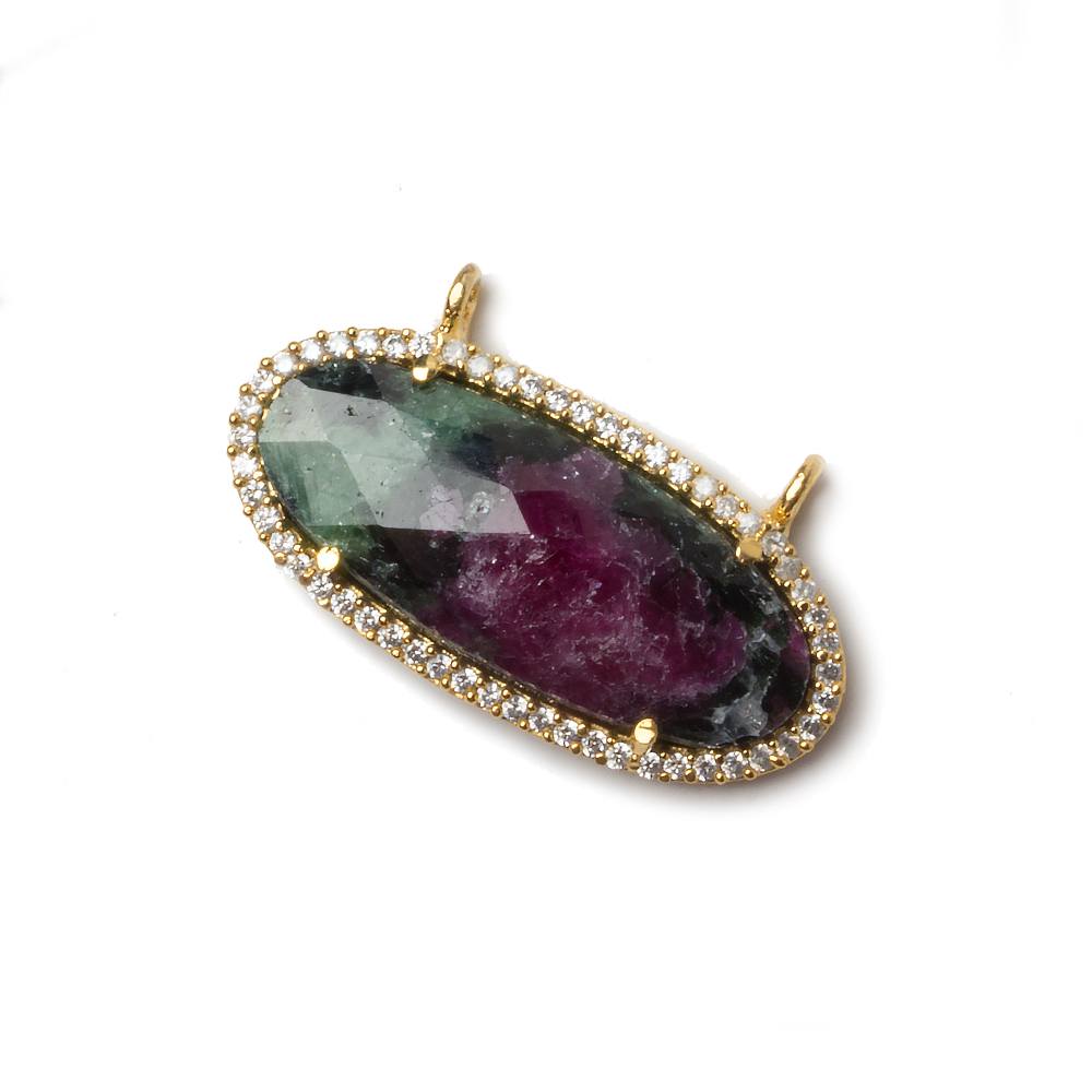27x13mm Vermeil Bezeled CZ & Ruby in Zoisite Oval East West Connector 1 pc