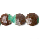 14.5-16mm Chrysoprase & Matrix faceted coin beads 8 inch 11 pieces - Beadsofcambay.com