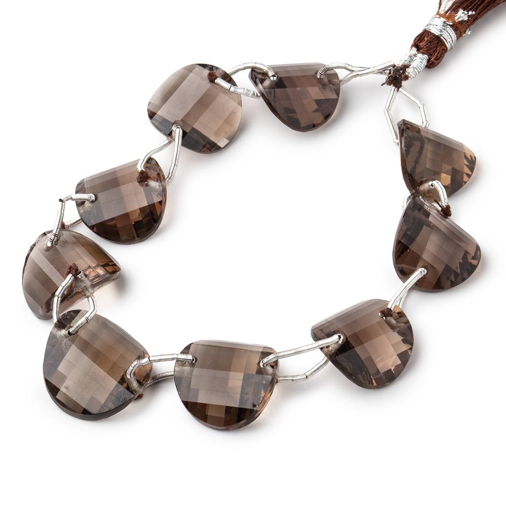 14.5-17mm Smoky Quartz double drill barrel faceted half moons 9 beads AA - Beadsofcambay.com