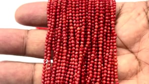 Beadsofcambay 2.2mm Natural Red Coral Micro Faceted Round Beads 12.25 inch 148 pieces