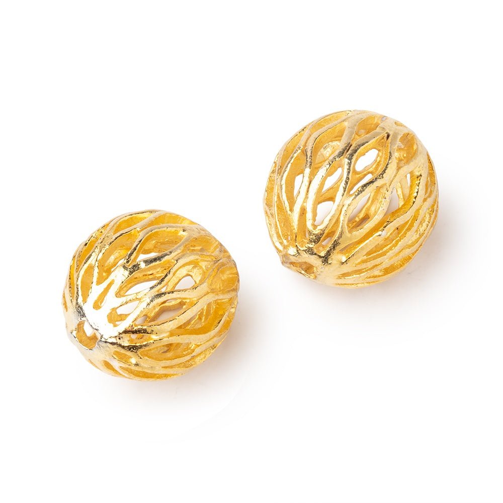 14.5mm 22kt Gold Plated Copper Open Mesh Round Beads Set of 2 pieces - Beadsofcambay.com