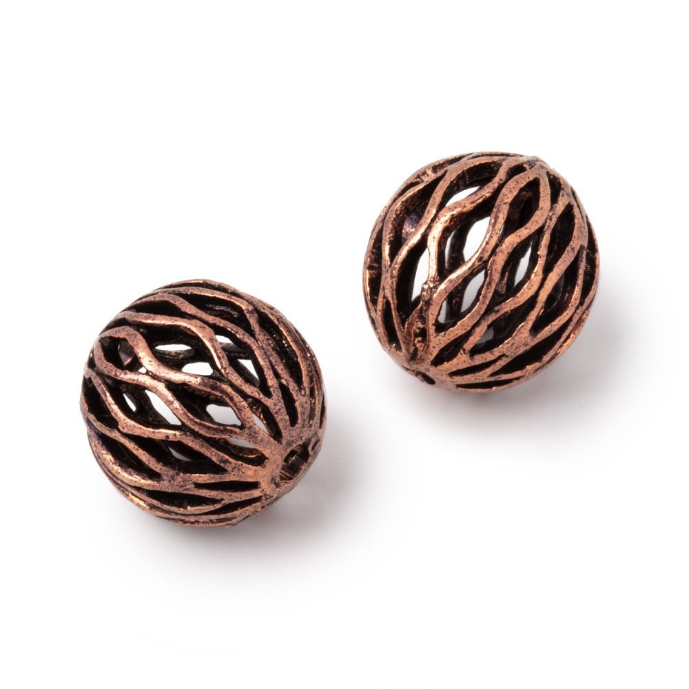 14.5mm Antiqued Copper Open Mesh Round Beads Set of 2 pieces - Beadsofcambay.com