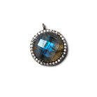 14.5mm Black Gold Bezeled White CZ & Labradorite Coin Pendant 1 pc - Beadsofcambay.com
