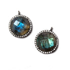 14.5mm Black Gold Bezeled White CZ & Labradorite Coin Pendant 1 pc - Beadsofcambay.com