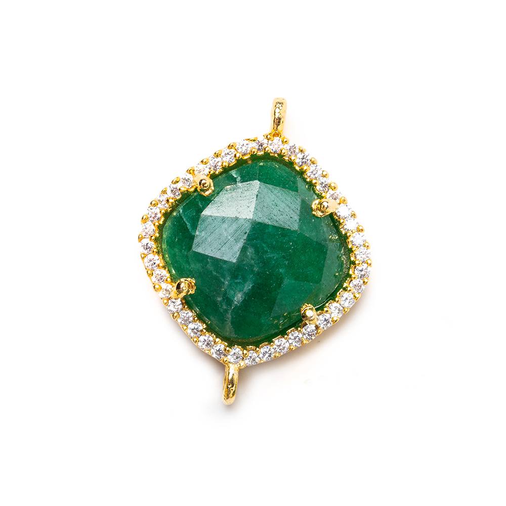 14.5mm Gold Bezel White CZ & Green Aventurine Cushion Connector 1 piece - Beadsofcambay.com