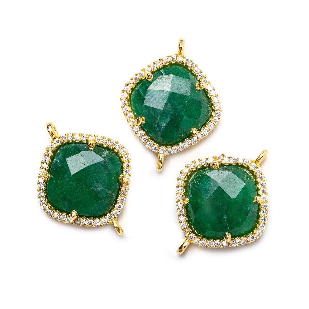 14.5mm Gold Bezel White CZ & Green Aventurine Cushion Connector 1 piece - Beadsofcambay.com