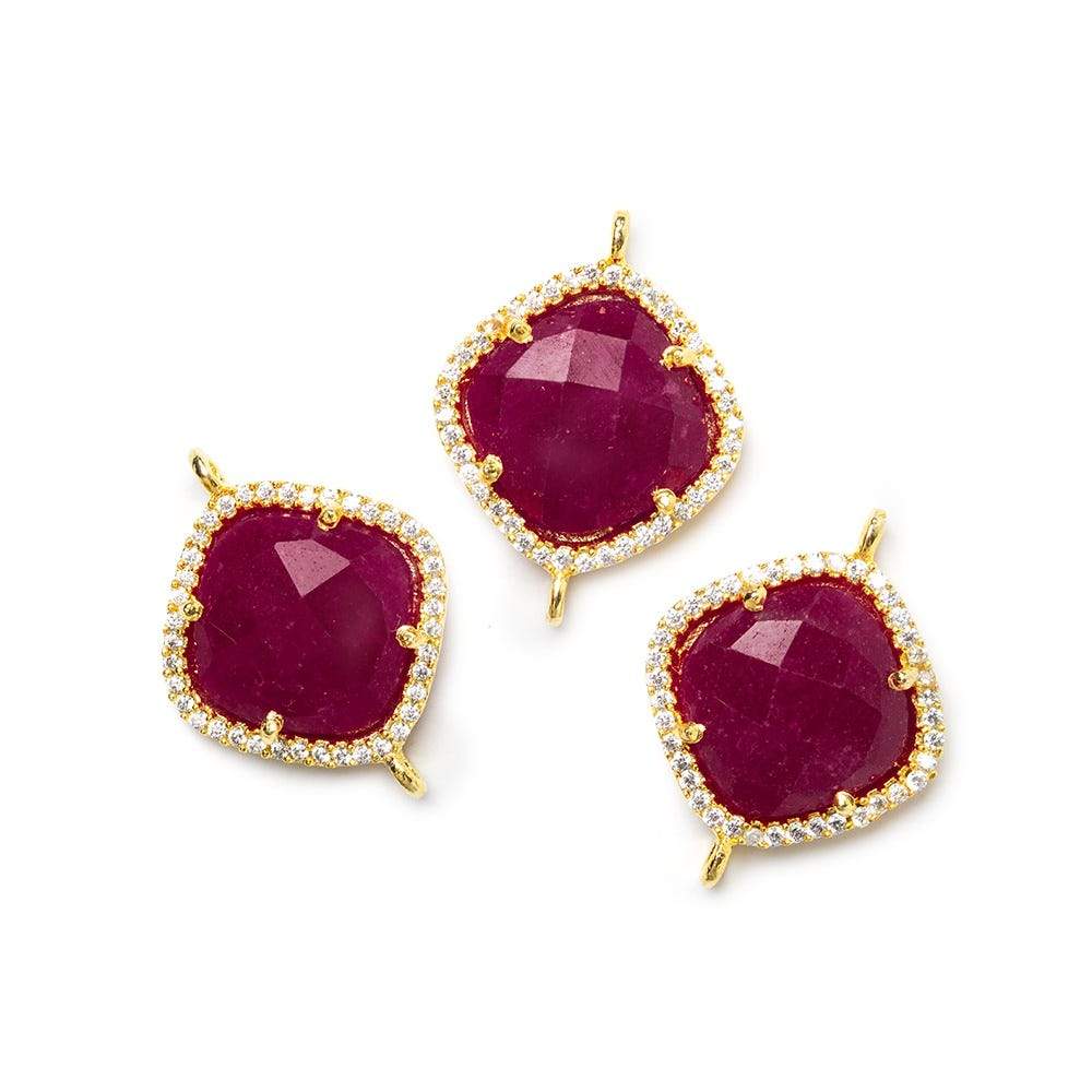 14.5mm Gold Bezel White CZ & Red Aventurine Cushion Pendant 1 piece - Beadsofcambay.com