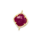 14.5mm Gold Bezel White CZ & Red Aventurine Cushion Pendant 1 piece - Beadsofcambay.com