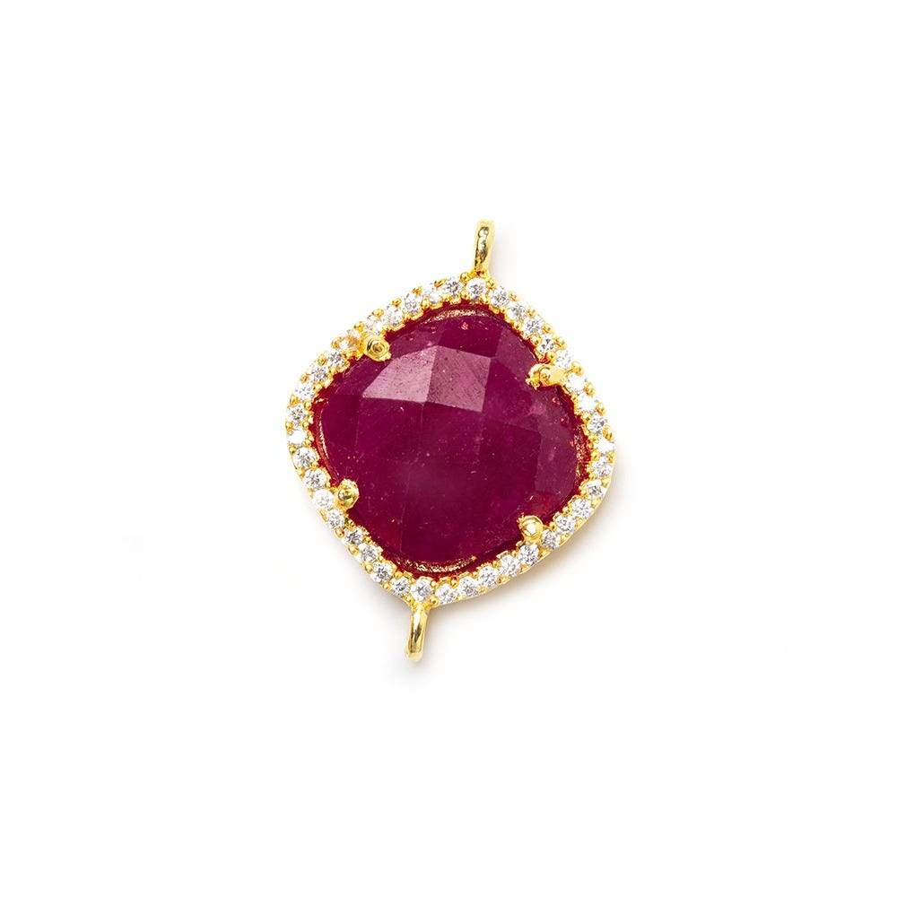 14.5mm Gold Bezel White CZ & Red Aventurine Cushion Pendant 1 piece - Beadsofcambay.com