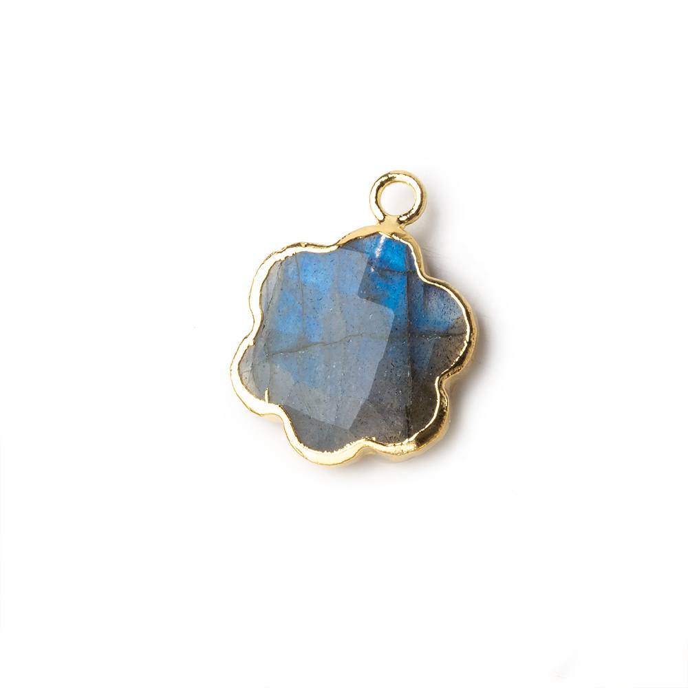 14.5mm Gold Leafed Labradorite Faceted Quatrafoil Focal Bead Pendant sold as 1 piece - Beadsofcambay.com