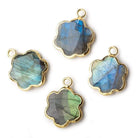 14.5mm Gold Leafed Labradorite Faceted Quatrafoil Focal Bead Pendant sold as 1 piece - Beadsofcambay.com