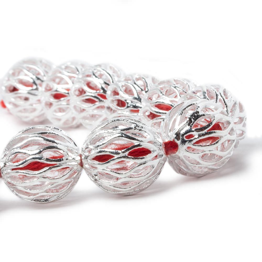 14.5mm Silver plated Copper Open Mesh Round Beads 8 inch 14 pieces - Beadsofcambay.com