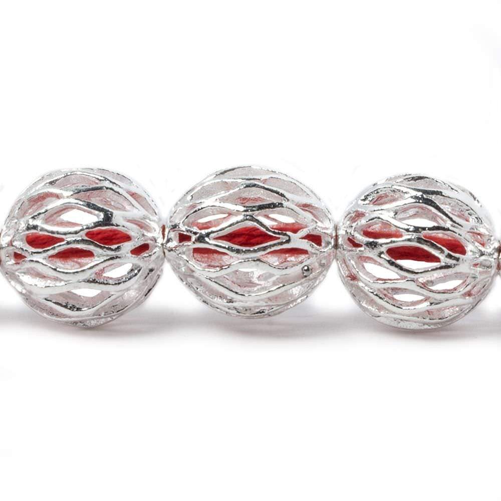 14.5mm Silver plated Copper Open Mesh Round Beads 8 inch 14 pieces - Beadsofcambay.com