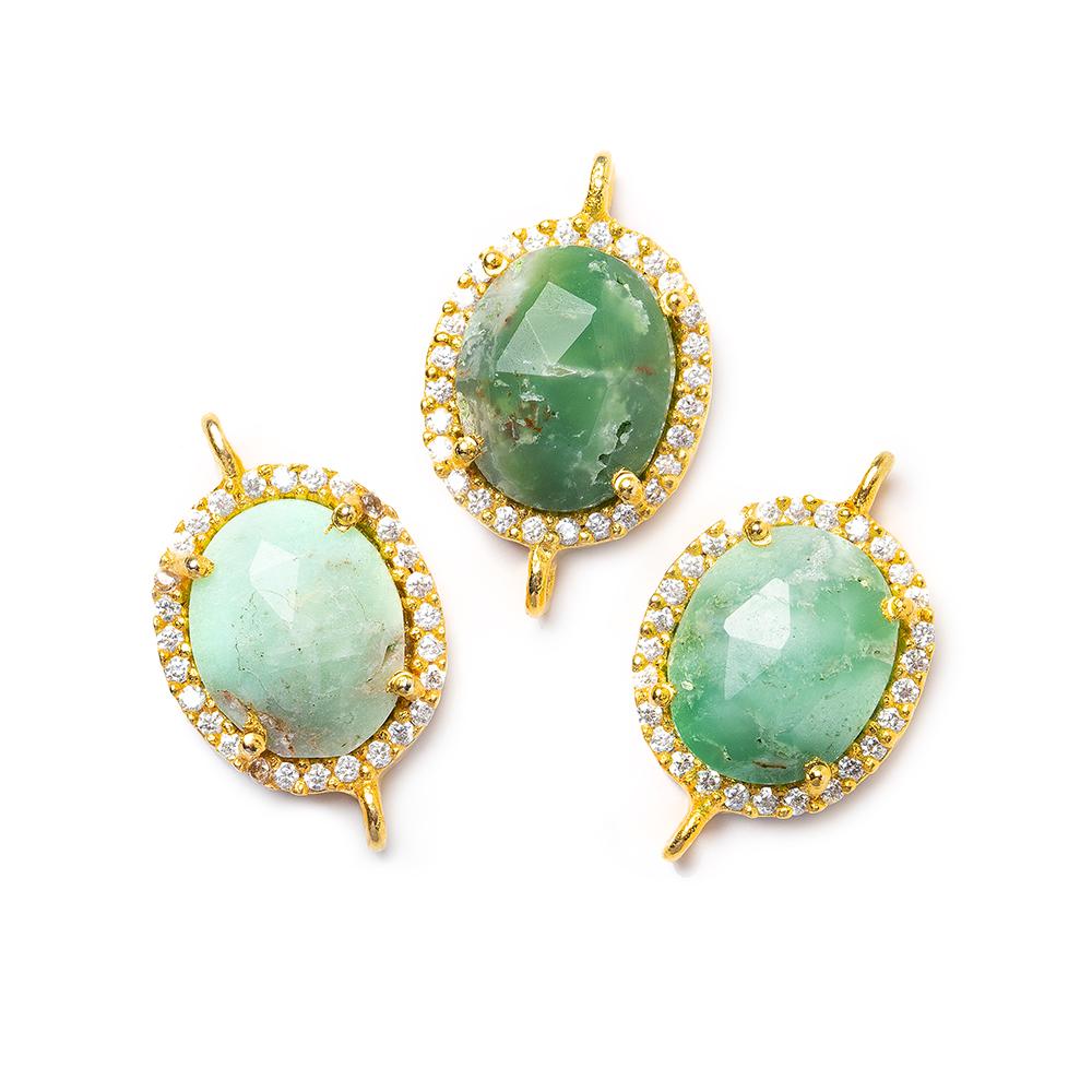 14.5x13mm Gold Bezel White CZ & Chrysoprase Oval Connector 1 piece - Beadsofcambay.com