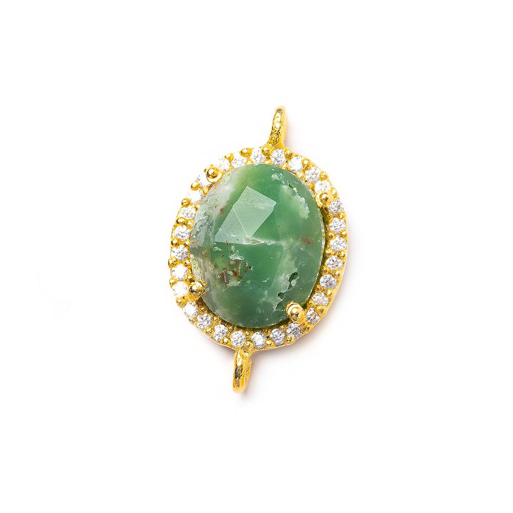 14.5x13mm Gold Bezel White CZ & Chrysoprase Oval Connector 1 piece - Beadsofcambay.com
