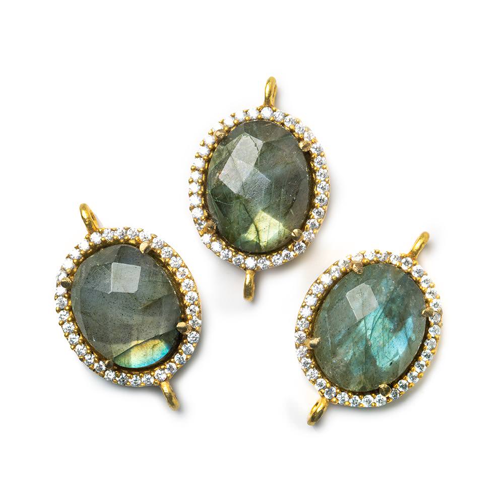 14.5x13mm Gold Bezel White CZ & Labradorite Oval Connector 1 piece - Beadsofcambay.com
