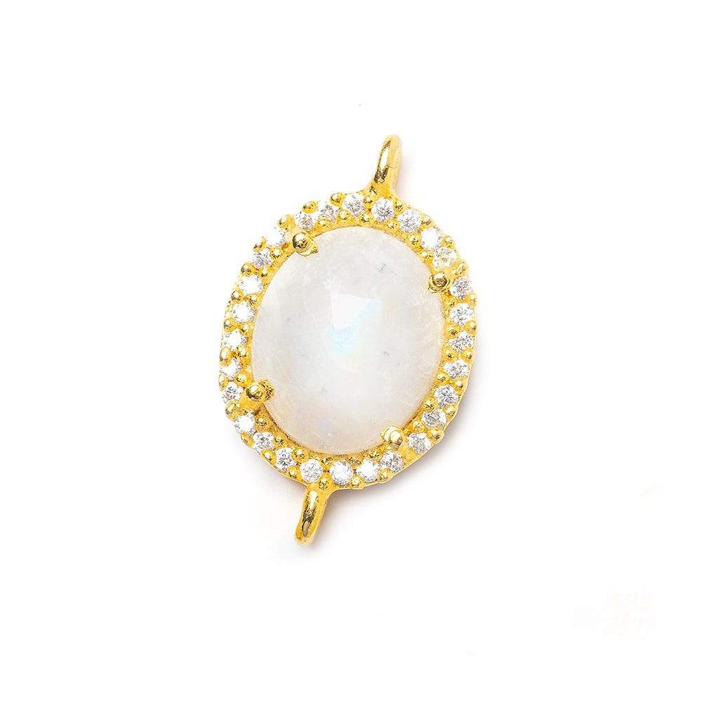 14.5x13mm Gold Bezel White CZ & Rainbow Moonstone Oval Connector 1 piece - Beadsofcambay.com