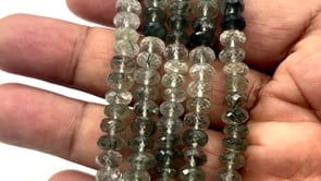 Beadsofcambay 7mm Green Tourmalinated Quartz Faceted Rondelle 15 inch 88 Beads View 1