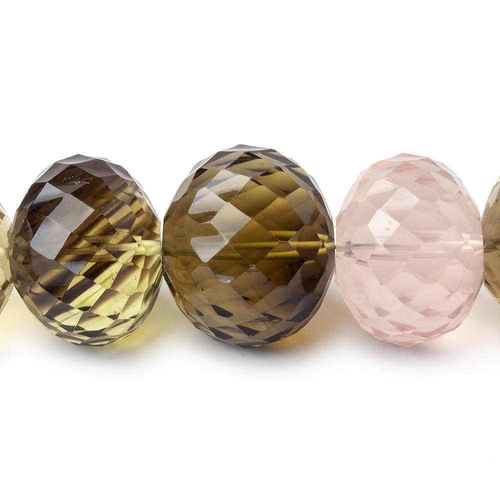 14mm - 16mm Multiple Quartz Concave Faceted Rondelles 4 inch 8 beads AAA - Beadsofcambay.com