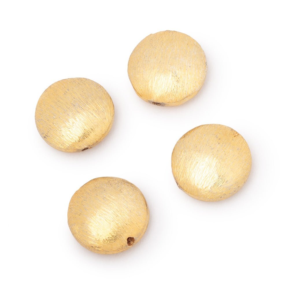 14mm 22kt Gold Plated Copper Brushed Coin Beads Set of 4 pieces - Beadsofcambay.com