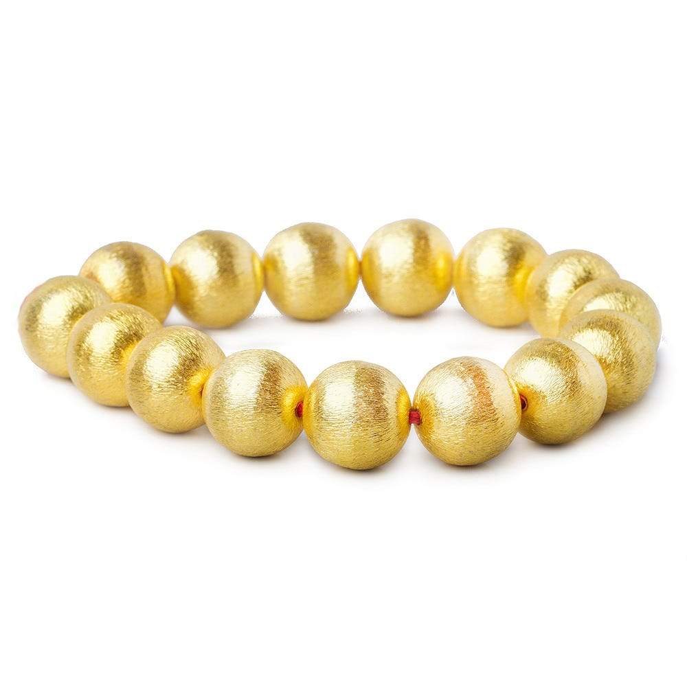 14mm 22kt Gold Plated Copper Brushed Round Bead 8 inch 15 pieces - Beadsofcambay.com