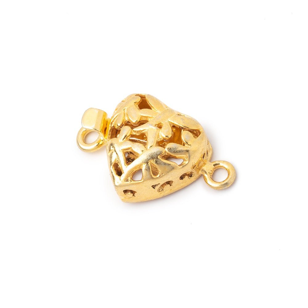 14mm 22kt Gold Plated Heart Shaped Box Clasp with Dragonfly Design 1 piece - Beadsofcambay.com