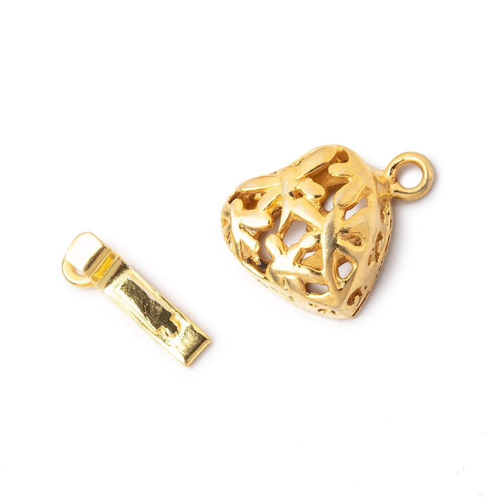 14mm 22kt Gold Plated Heart Shaped Box Clasp with Dragonfly Design 1 piece - Beadsofcambay.com