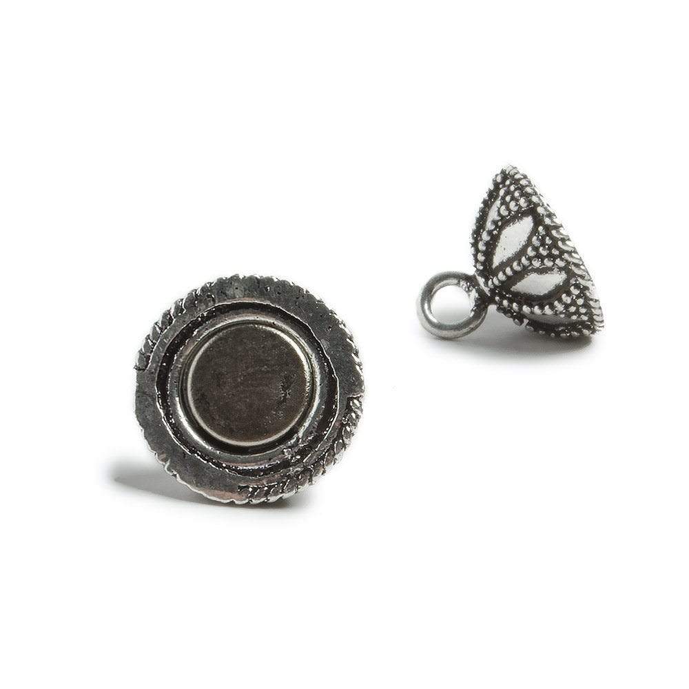 14mm Antiqued Silver plated Magnetic Clasp Miligrain Floral Design 1 piece - Beadsofcambay.com