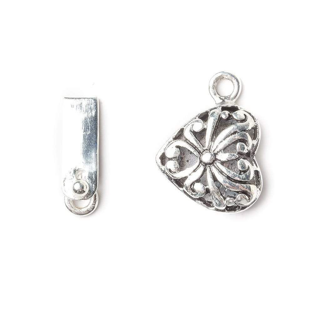 14mm Antiqued Sterling Silver Box Clasp Filigree Heart 1 piece - Beadsofcambay.com