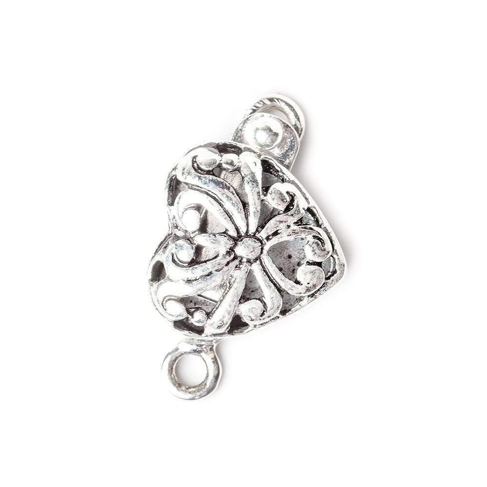 14mm Antiqued Sterling Silver Box Clasp Filigree Heart 1 piece - Beadsofcambay.com