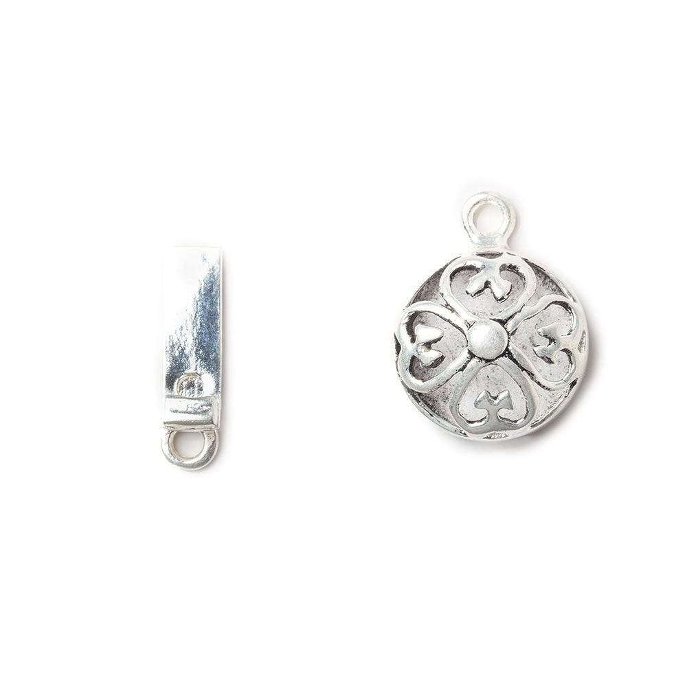 14mm Antiqued Sterling Silver plated Box Clasp Filigree Flower 1 piece - Beadsofcambay.com