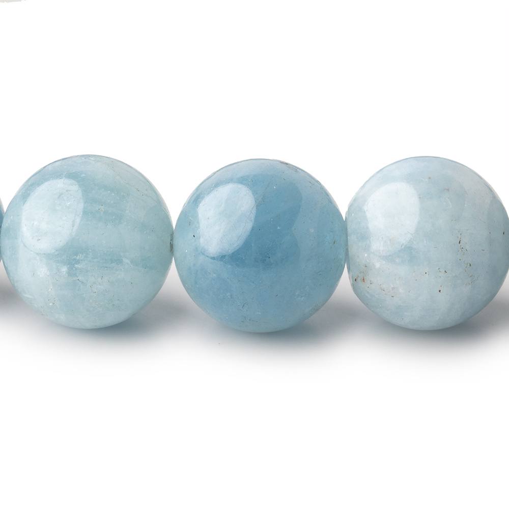 14mm Aquamarine Plain Round Beads 16 inch 29 pieces AA - Beadsofcambay.com