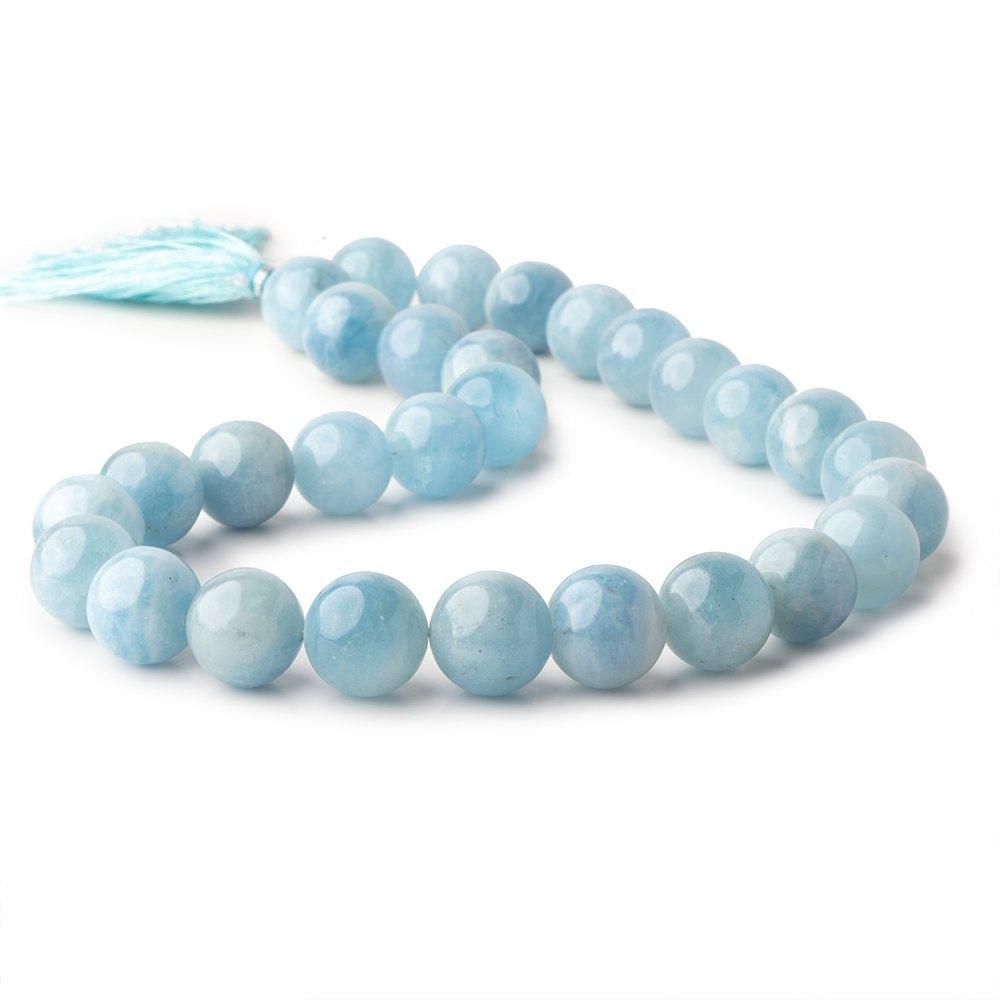 14mm Aquamarine Plain Round Beads 16 inch 29 pieces AA - Beadsofcambay.com