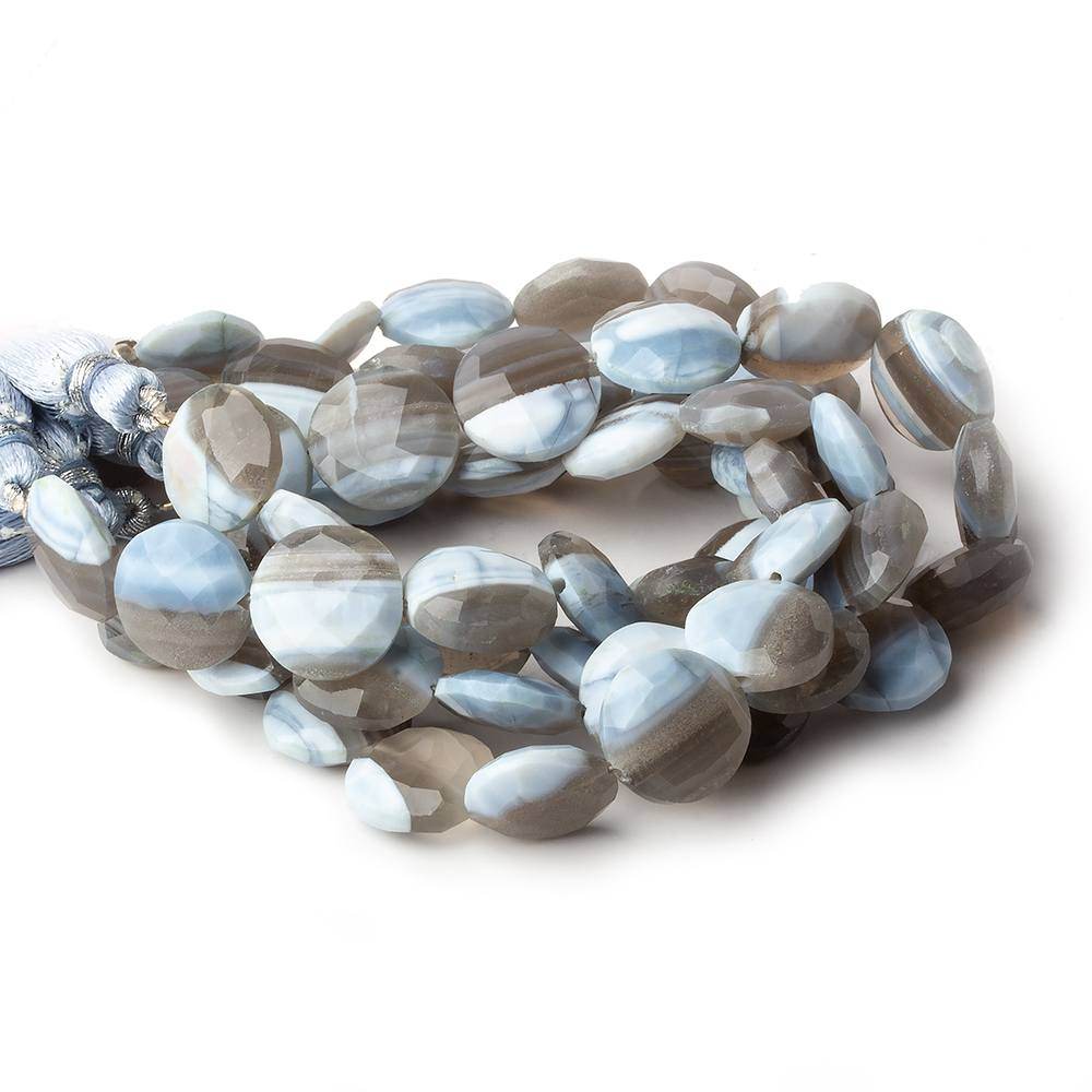 14mm Banded Agate & Owyhee Natural Blue Opal faceted coin beads 14 pieces - Beadsofcambay.com