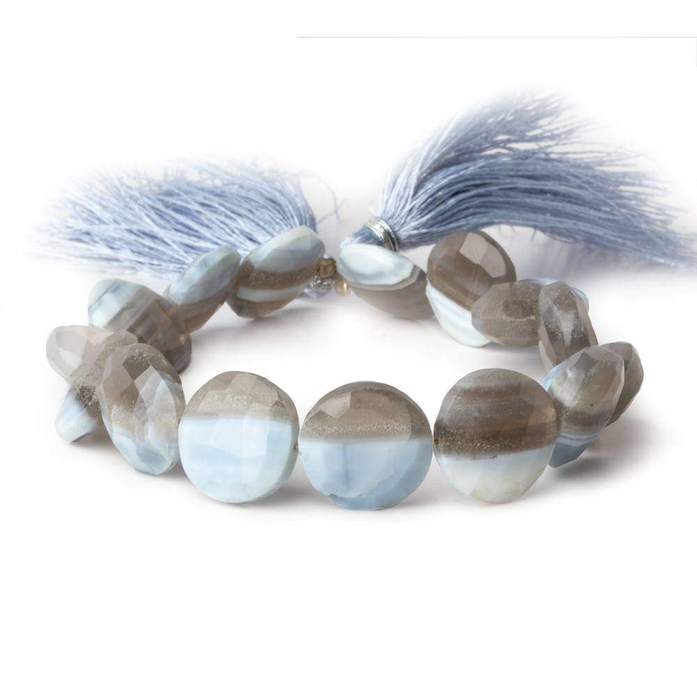 14mm Banded Agate & Owyhee Natural Blue Opal faceted coin beads 14 pieces - Beadsofcambay.com